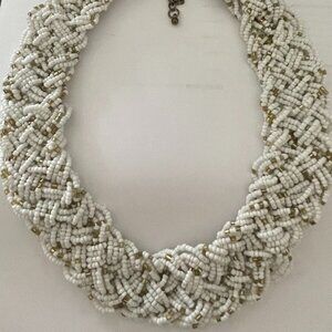 Necklace - Beaded collar white and gold